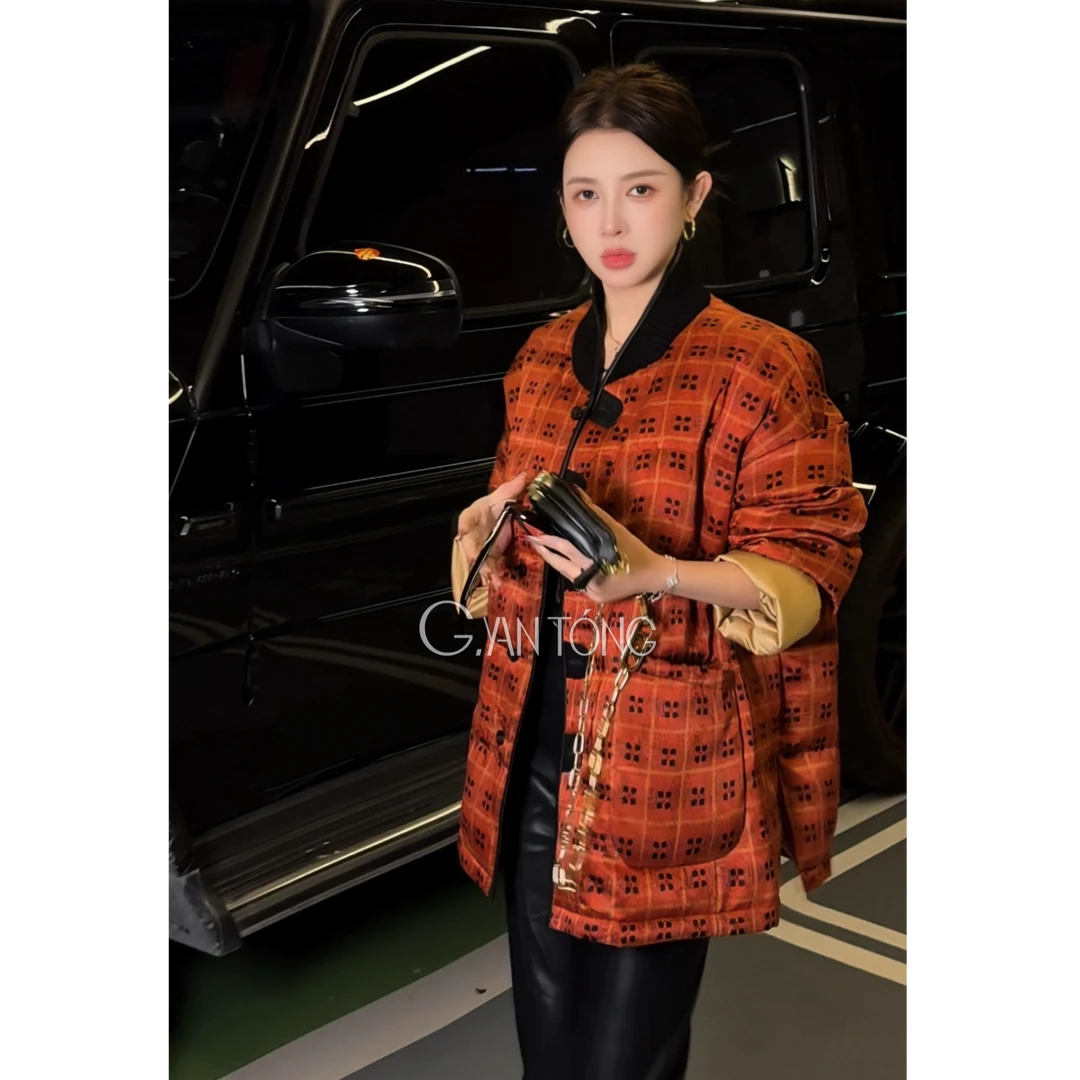 G. yantong/郭彦彤定制桑蚕丝90鹅绒服加厚保暖外套印花WT1108