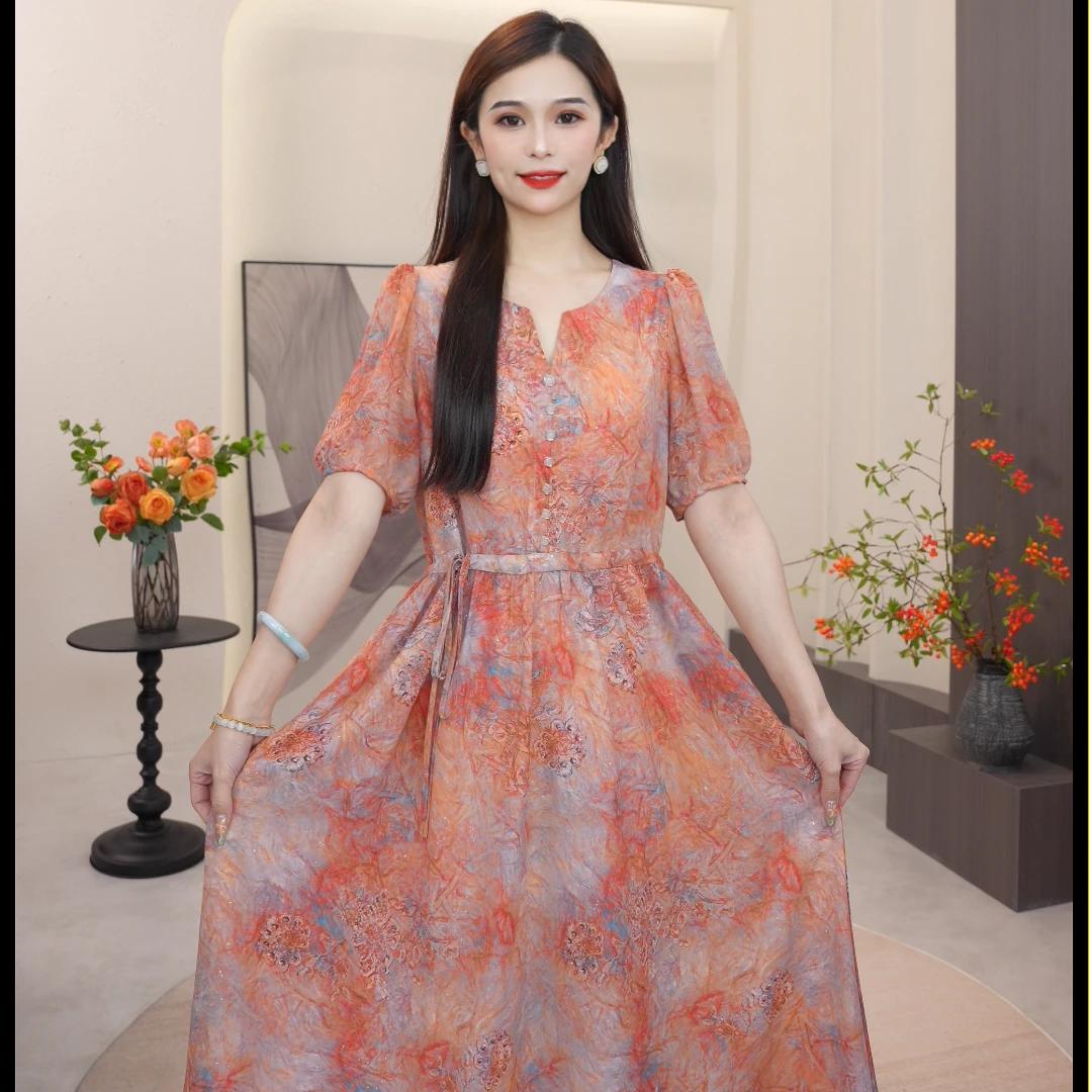 格澜芙莉2025年夏新款高贵气质优雅修身显瘦中长款连衣裙