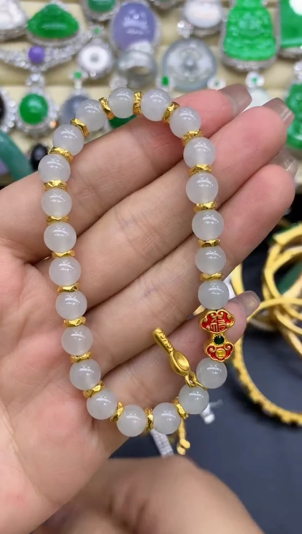 足金镶嵌手链翡翠220-中国好珍宝