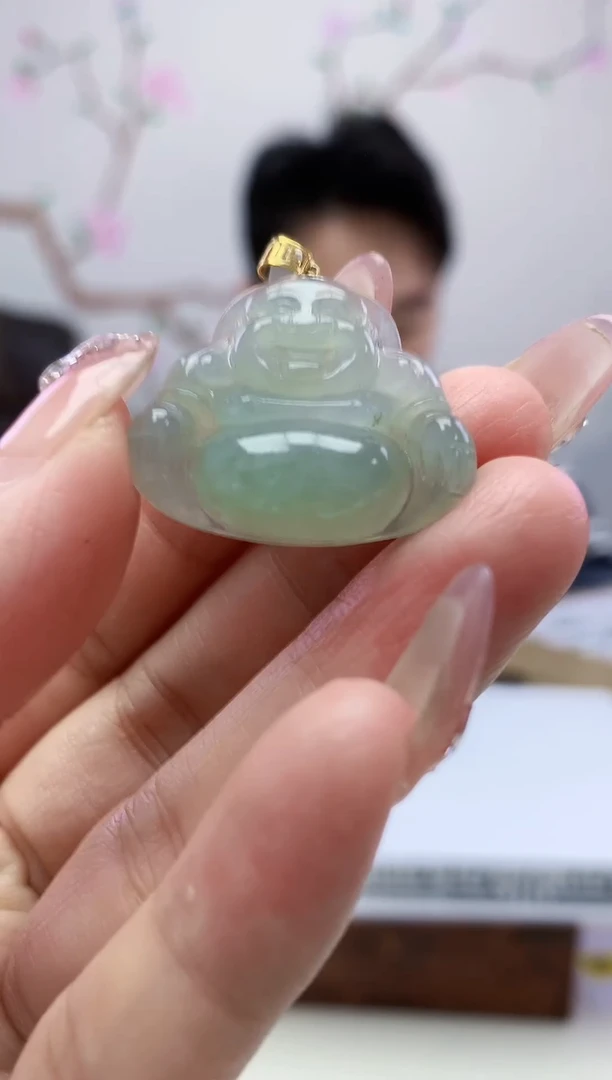 翡翠18K金镶嵌颈饰888xy-毛货佛公9赠18k金扣