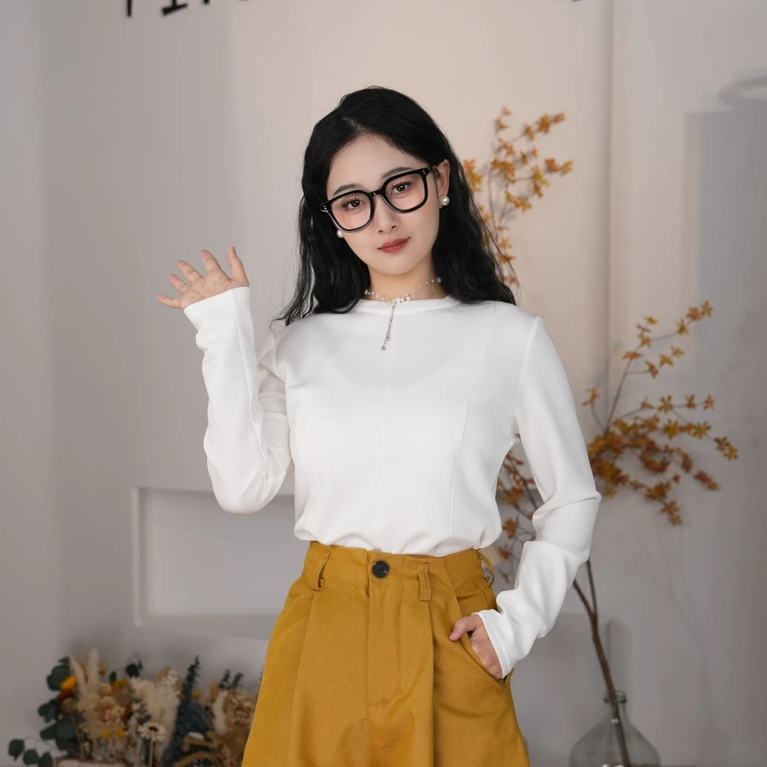 【远山】早春圆领棉T恤白色纯色气质休闲春季修身型设计师上衣