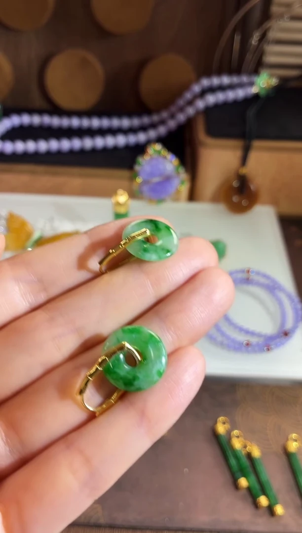 银S925镶嵌翡翠耳饰耳饰