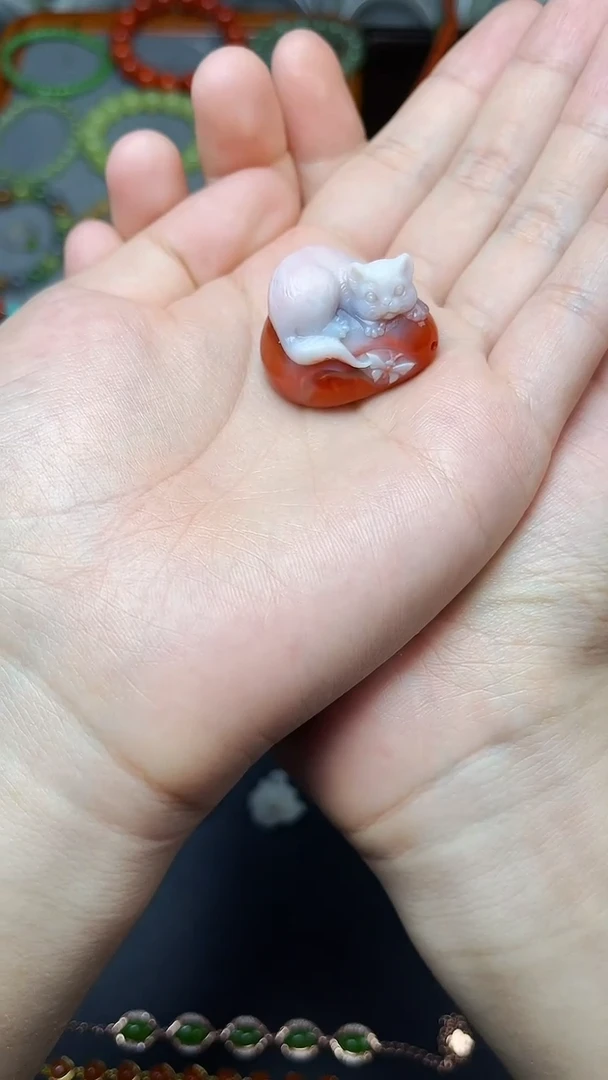 颈饰未镶嵌南红玛瑙小猫咪 06