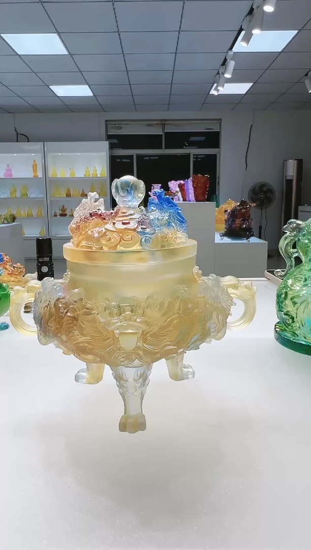 手工艺品琉璃古法琉璃九龙香炉