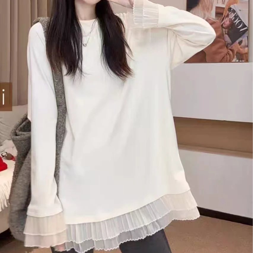 【苏苏精选】5016白色拼接蕾丝新款叠穿内搭打底衫显瘦上衣