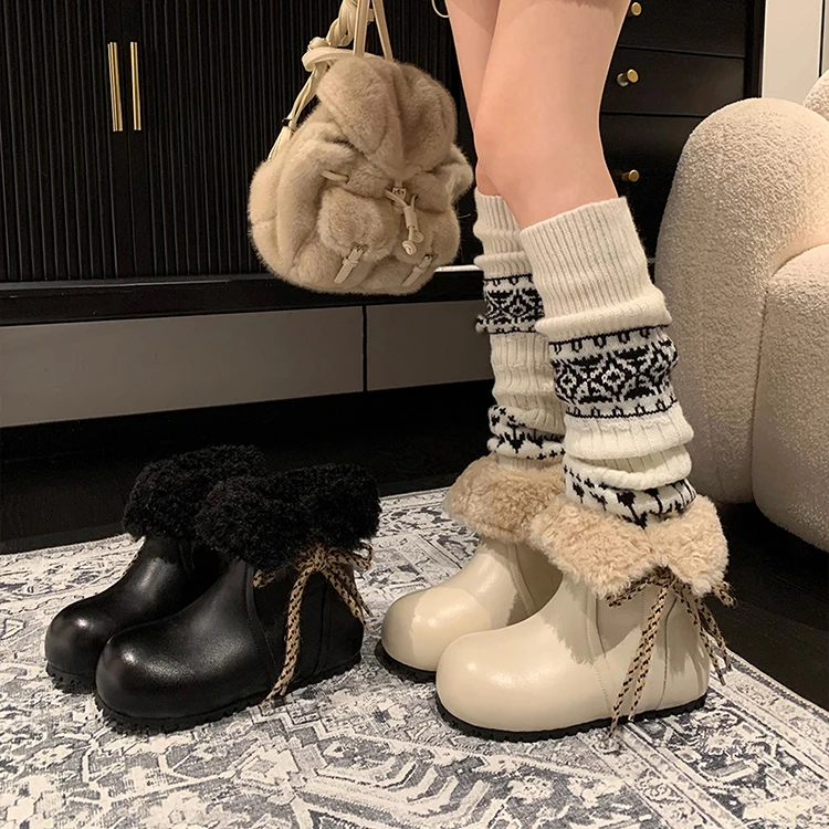 加绒加厚皮面雪地靴女2025冬季新款保暖防水防滑增高棉鞋勃肯短靴