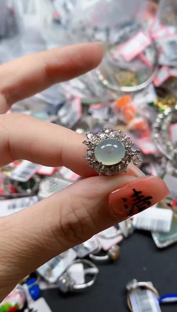 银S925镶嵌戒指翡翠天然A货缅甸翡翠