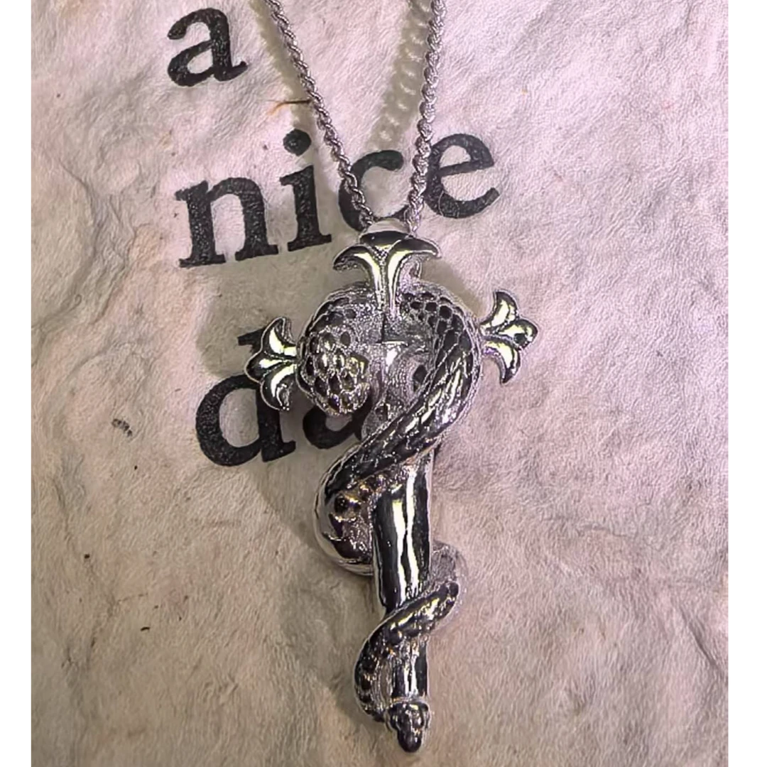 坠链均925银 925纯银新年新款权杖蛇项链个性可爱银制品创意