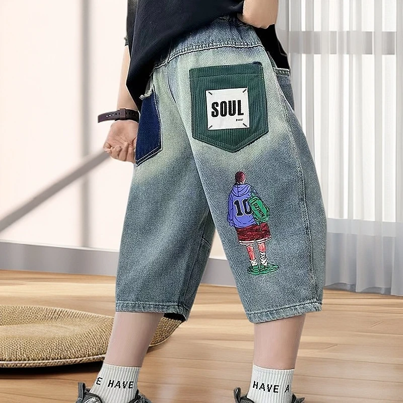 男童夏季薄款软牛仔中大小童新款宽松帅气韩版潮流七分裤男童裤子