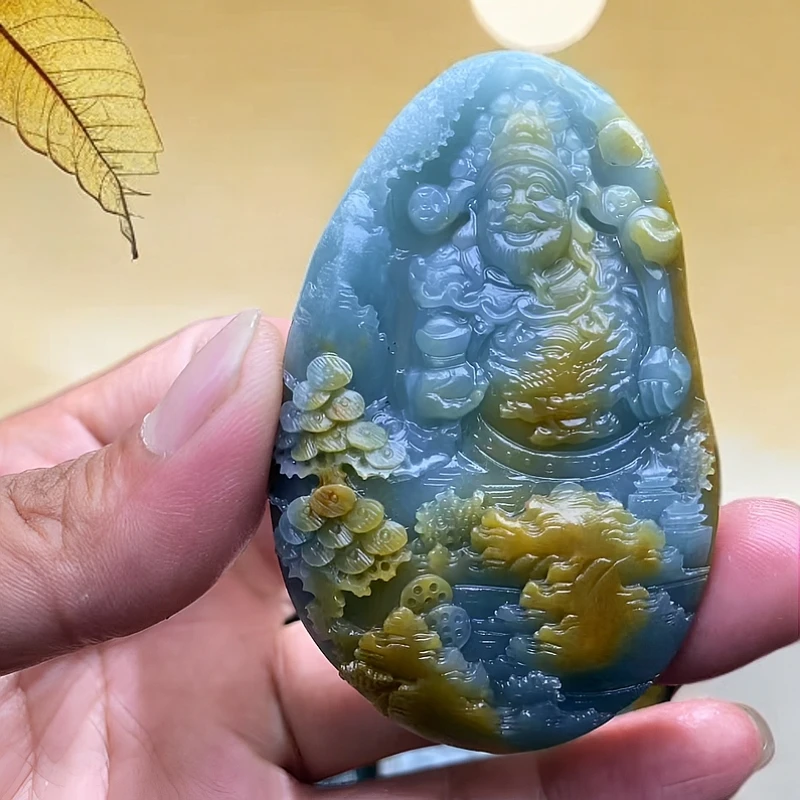 黄翡俏色巧雕山水财神爷 抛光3天尺寸69/44/12