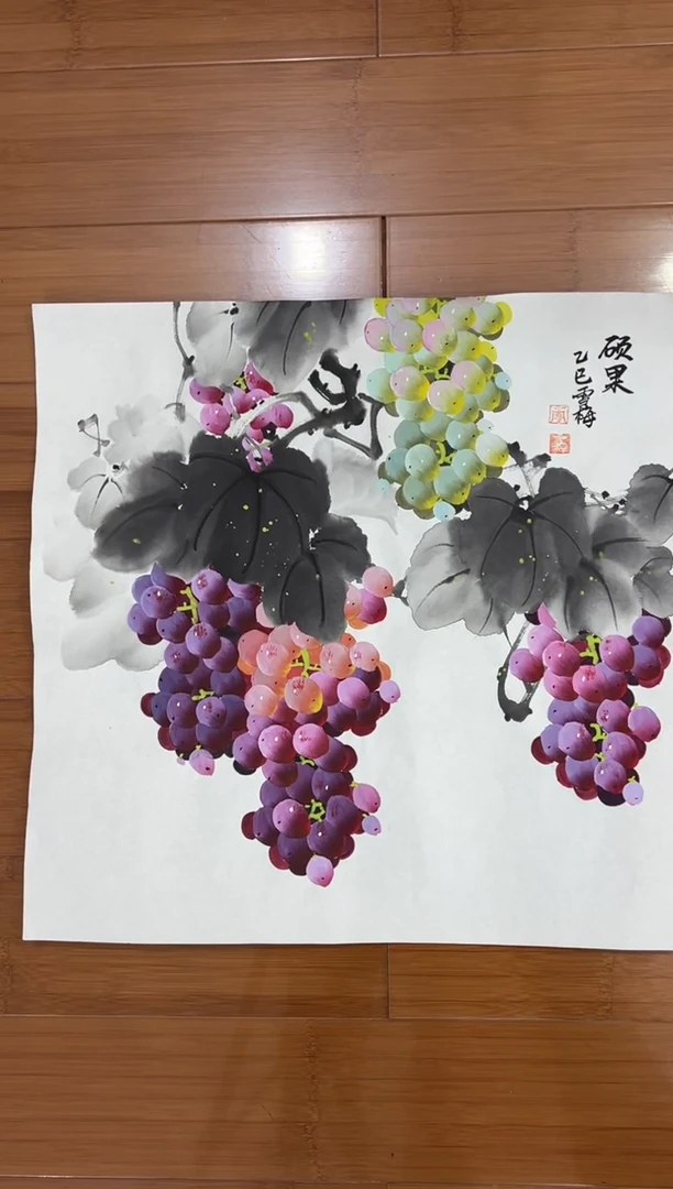 国画【直播福利，纯手工手绘】李雪梅葡萄50*50
