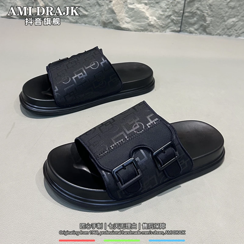 AMI DRAJK沙滩鞋男2025夏季新款外穿拖鞋透气休闲魔术贴软底防滑