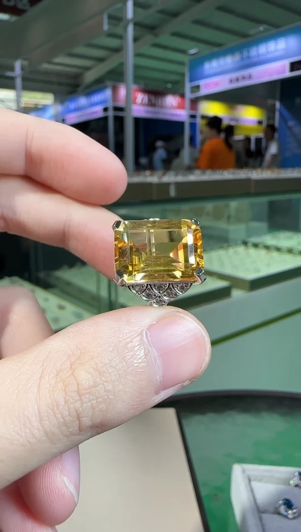 银S925镶嵌戒指黄晶12*16mm