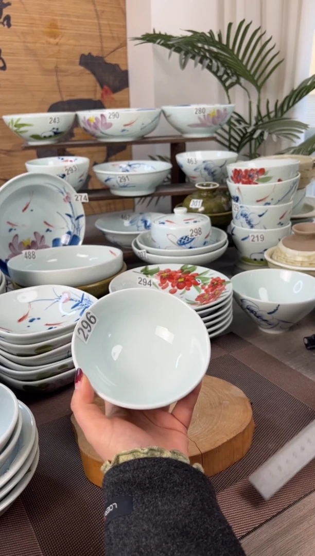 明舟中暇手绘5寸高足碗（单只装随机图案）