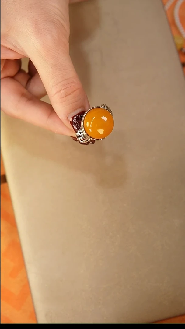 【闪购商品】琥珀戒指银S925镶嵌戒指