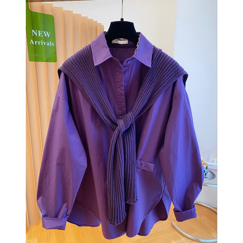 高级氛围感紫色披肩衬衫女2025新款韩版宽松气质大版松弛感上衣秋