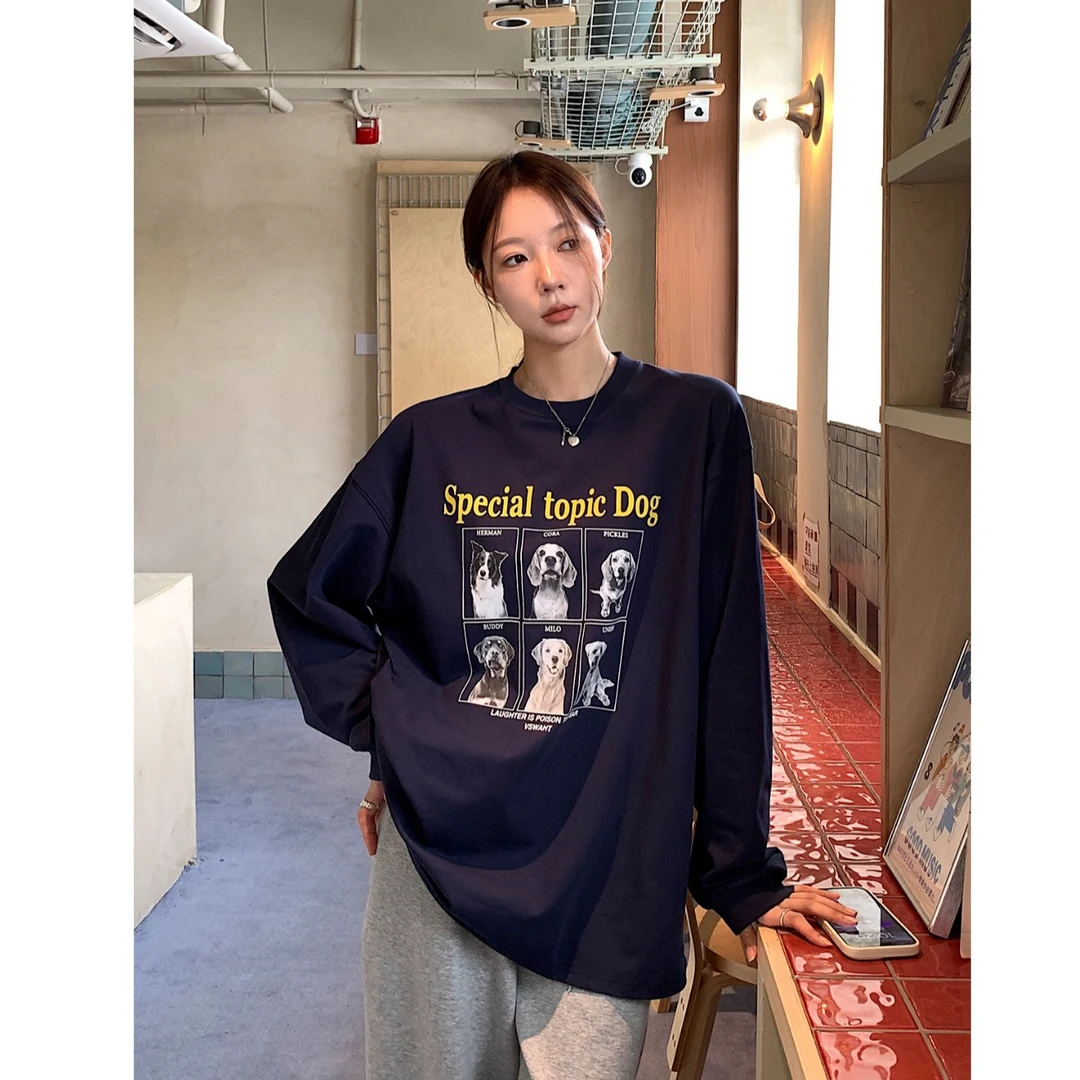 Vs what狗狗大头贴_印花长袖T恤女