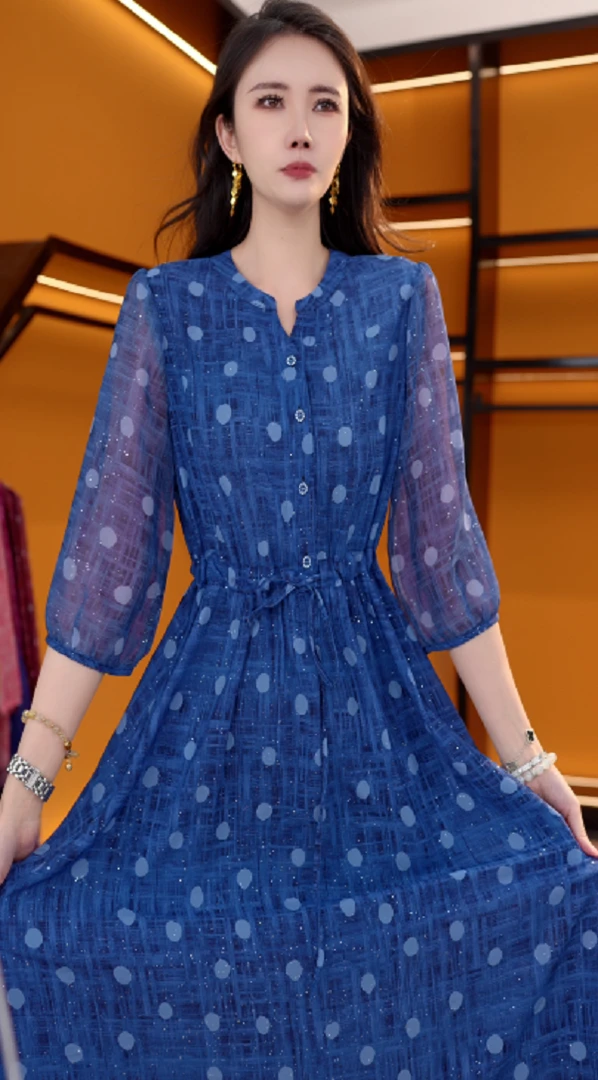 Y177新款中式时尚百搭气质宽松减龄连衣裙-鸽子