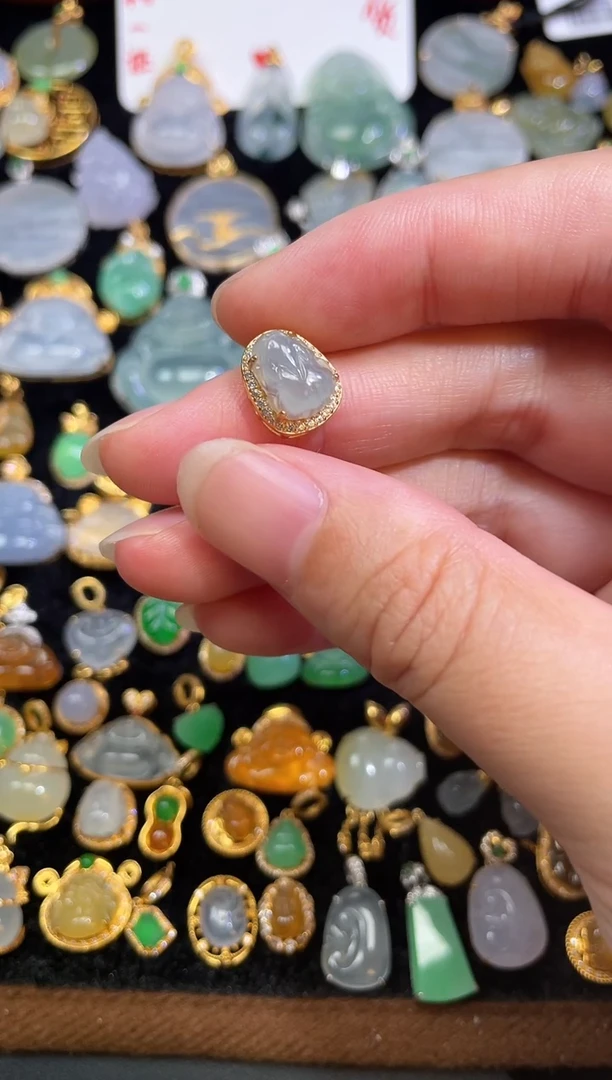 吊坠(不含链)银S925镶嵌翡翠天然A货翡翠