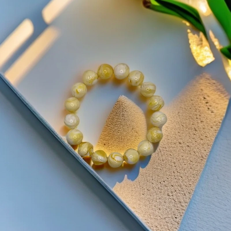 俄料金瓷白12mm圆珠气质时尚手串