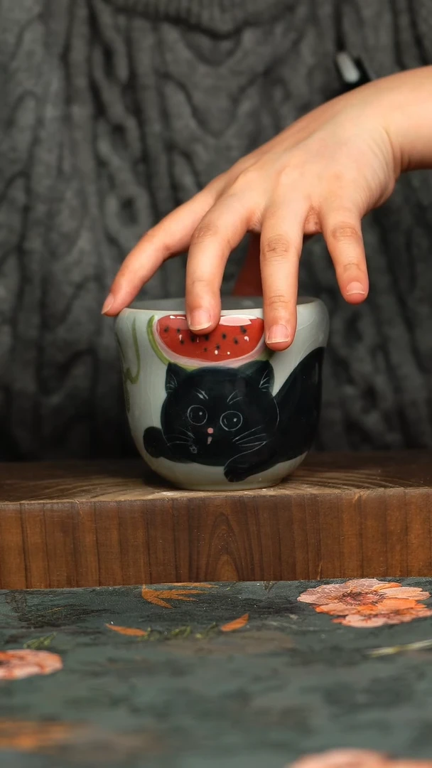 杯釉下彩手工手绘同款陶器