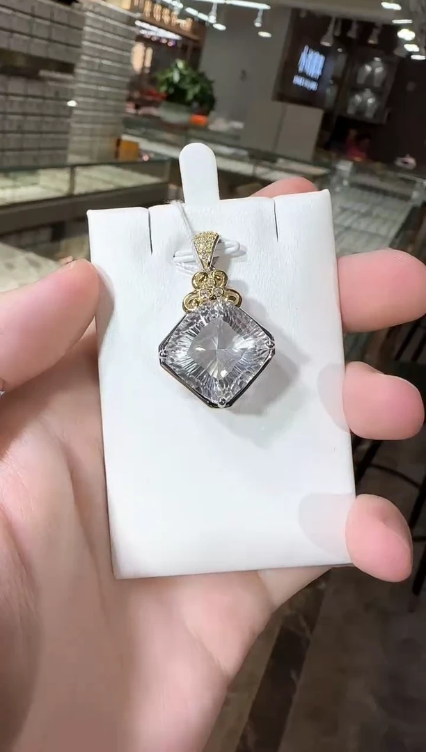 颈饰银S925镶嵌水晶18mm净体白水晶