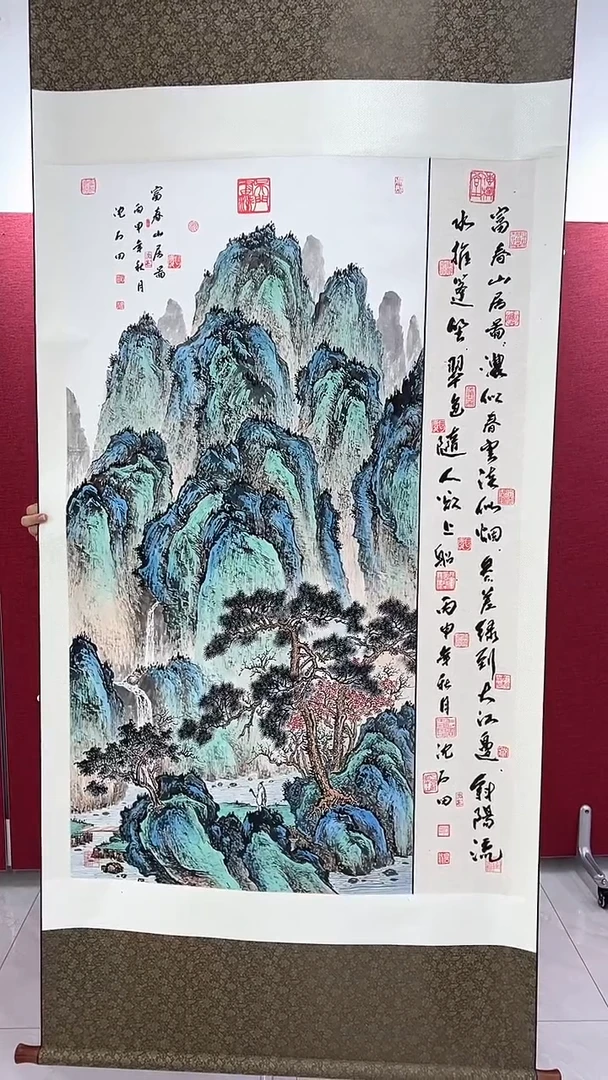 国画唐*春沈石田绘画8pc山水卷轴画集