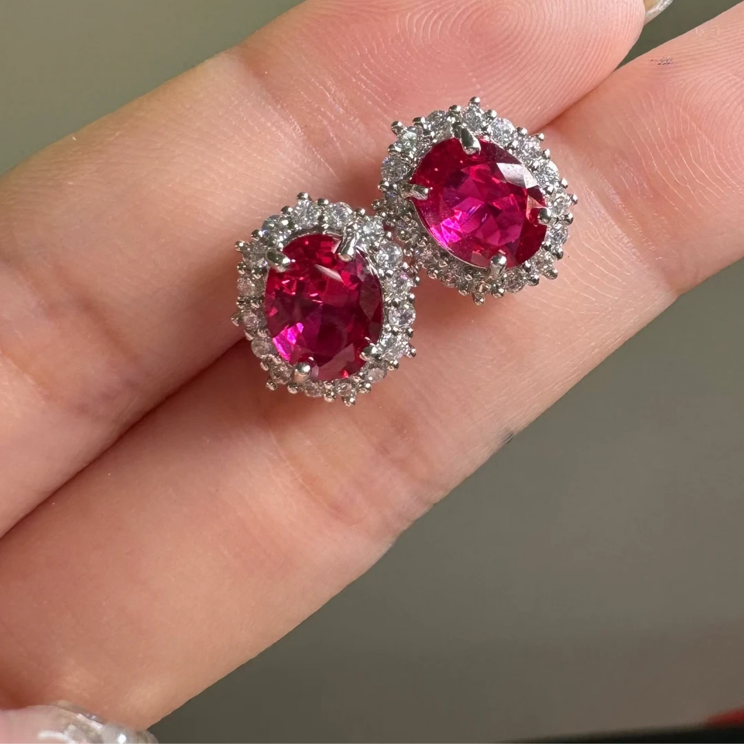 气质时尚红宝石-精工合金培育耳饰588