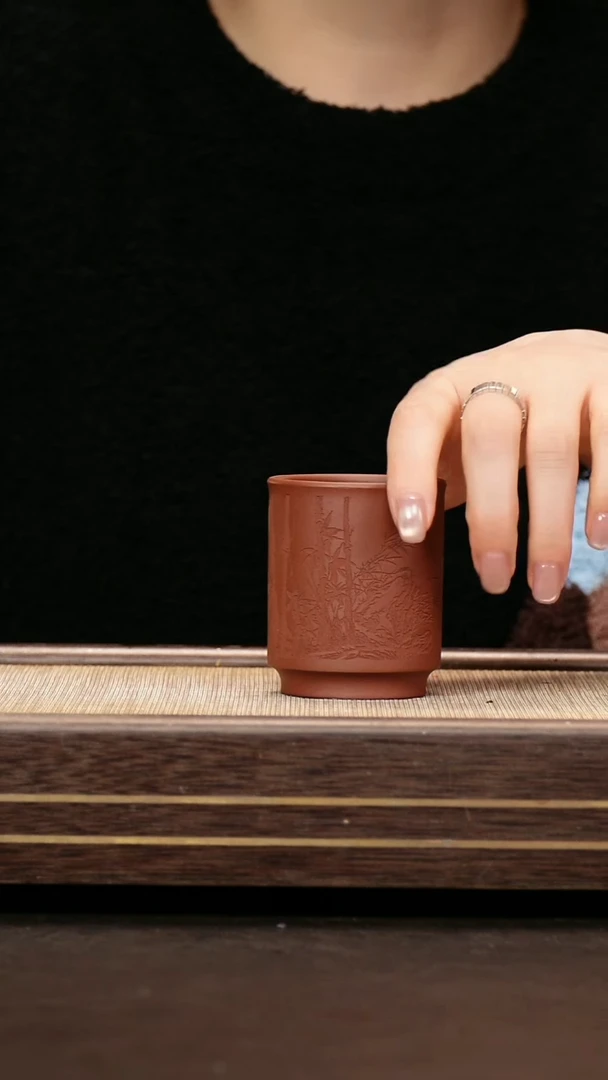 茶壶紫砂紫泥 刻绘闻香杯