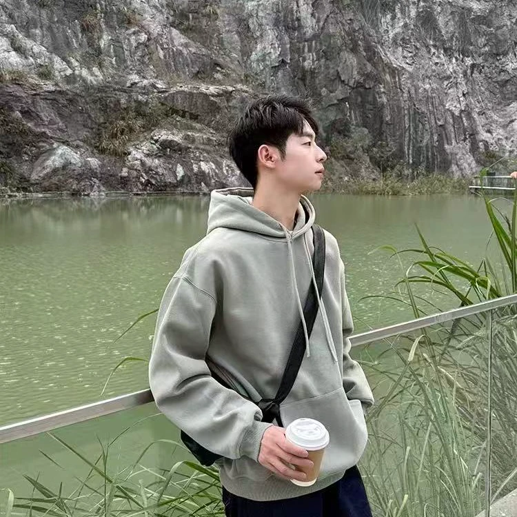 300斤大码秋冬棉质美式连帽休闲卫衣痞帅宽松男士男款印花长袖t恤