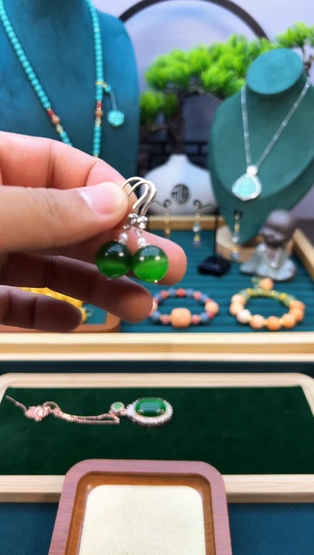 碧玺猫眼耳饰银S925镶嵌E371