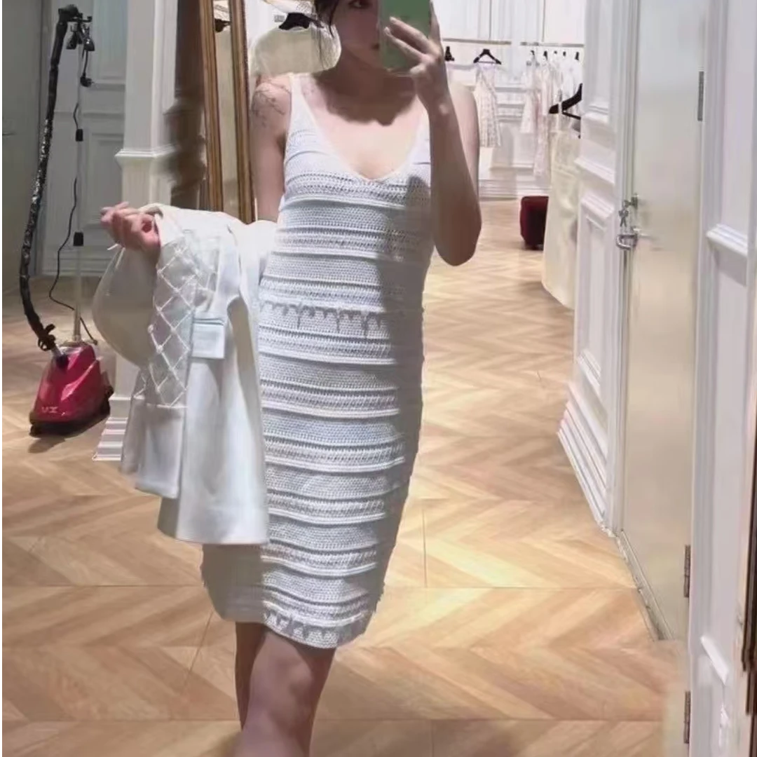 全新未使用 Chanel/香奈儿 双c钻扣针织连衣裙 白色/34