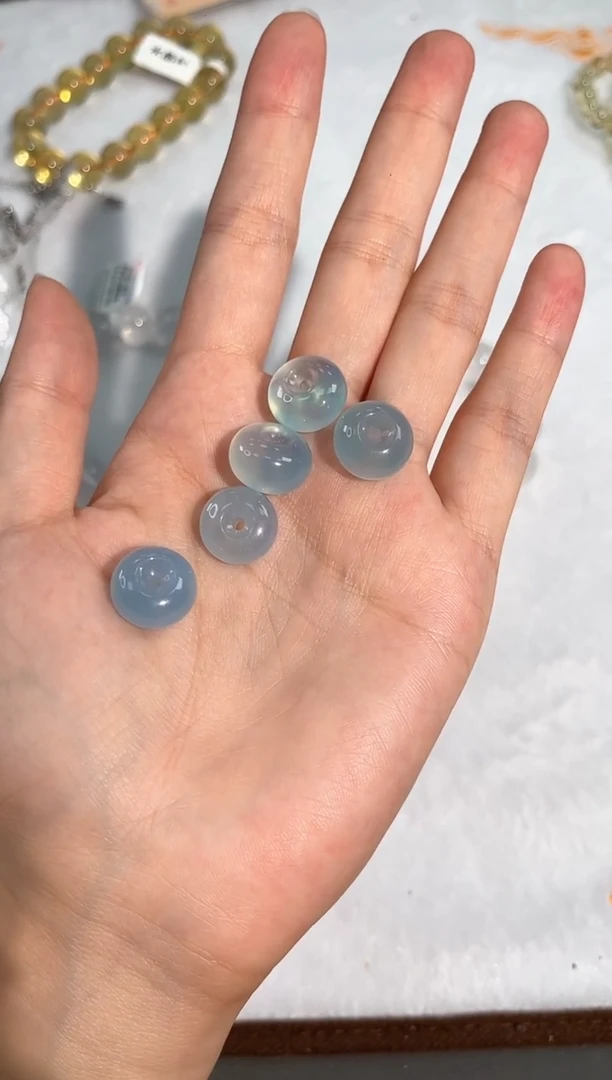 水晶手链未镶嵌66号海蓝宝平安扣单颗配件14mm