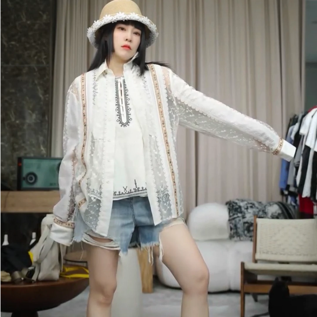 infobyfive福利夏季新款民族风波西米亚风长袖防晒衬衫NF0504001