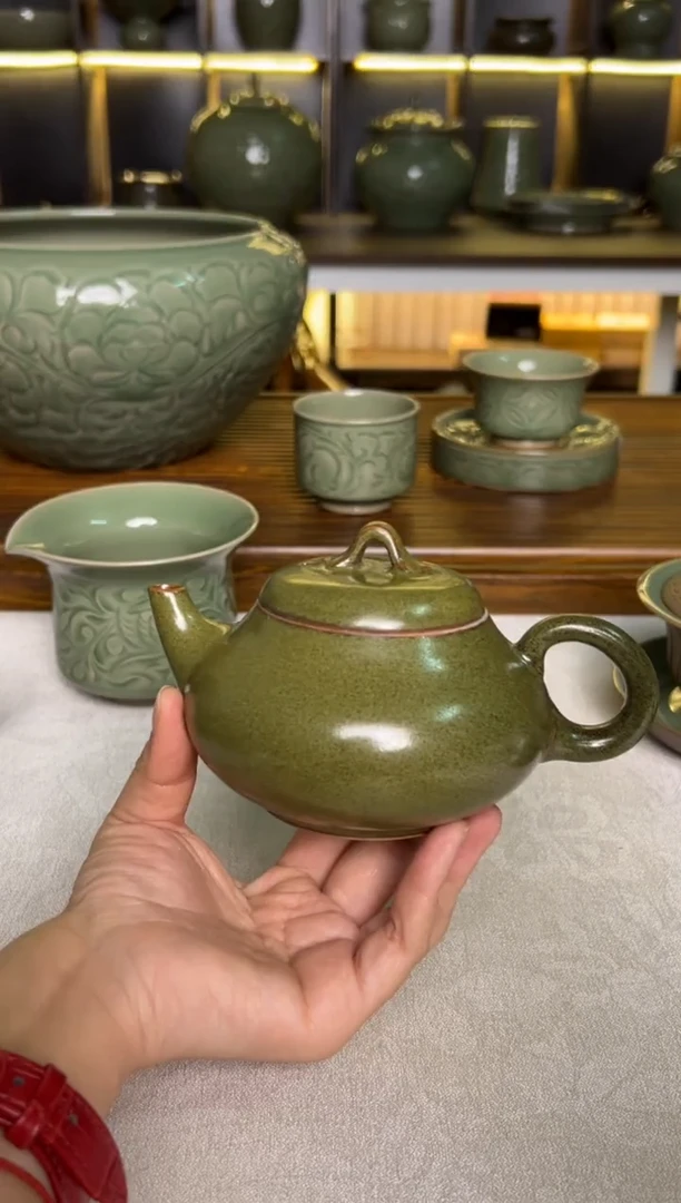 瓷片耀州窑纯手工茶叶末釉石瓢壶