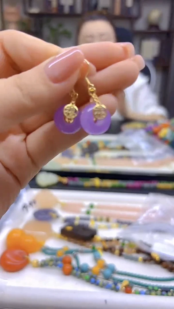 翡翠14K金镶嵌耳饰DIY款E832