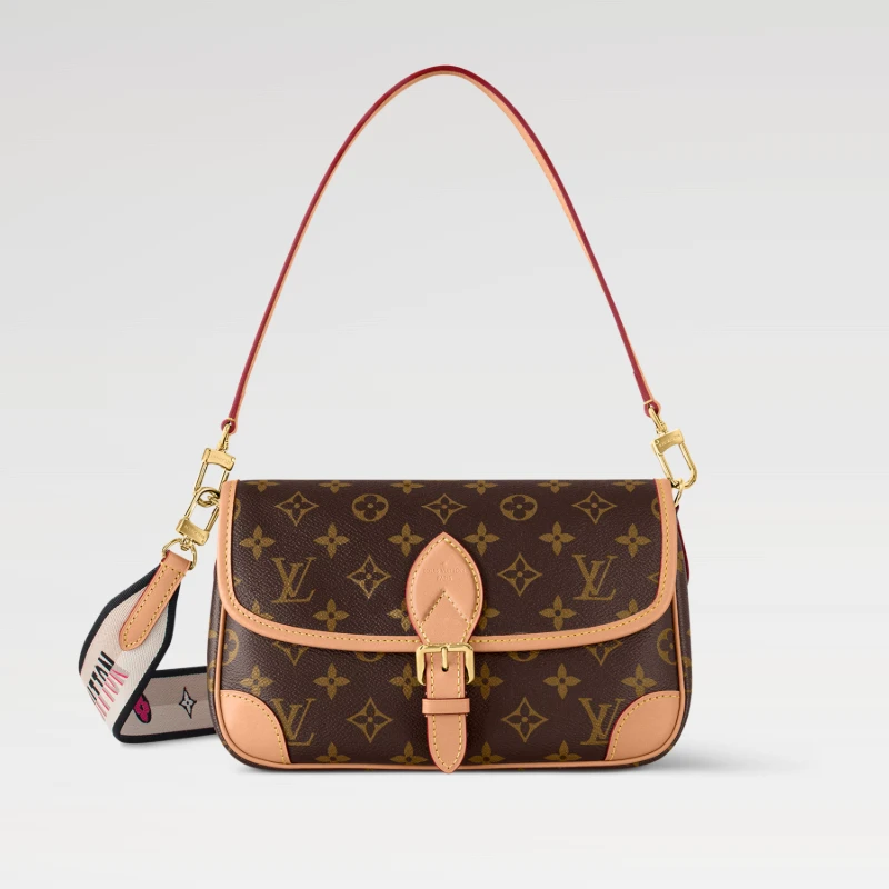 未使用 LouisVuitton/路易威登 黑色/粉色肩带法棍包