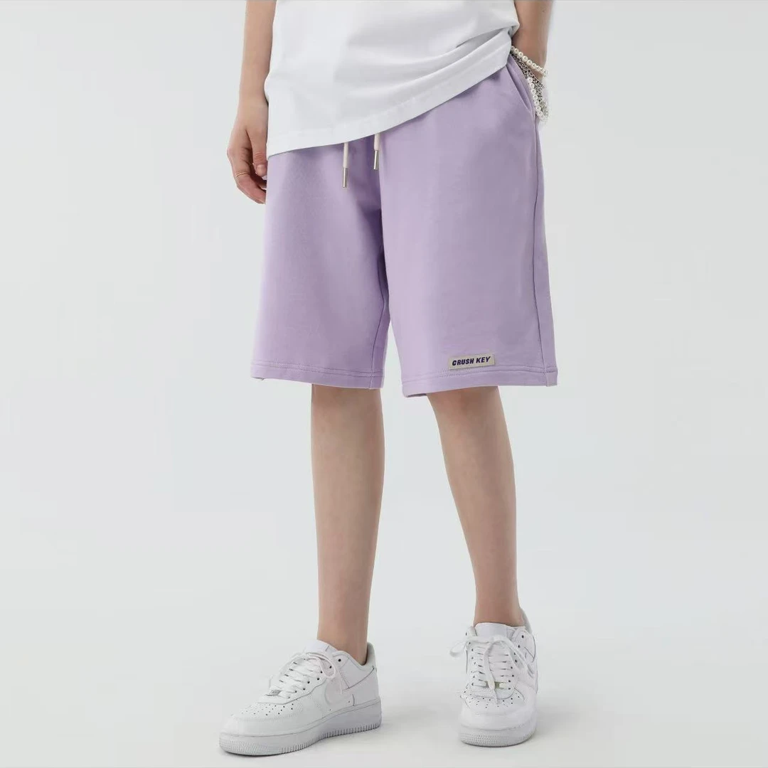 简约纯色布标宽松运动休闲短裤 男女同款R322