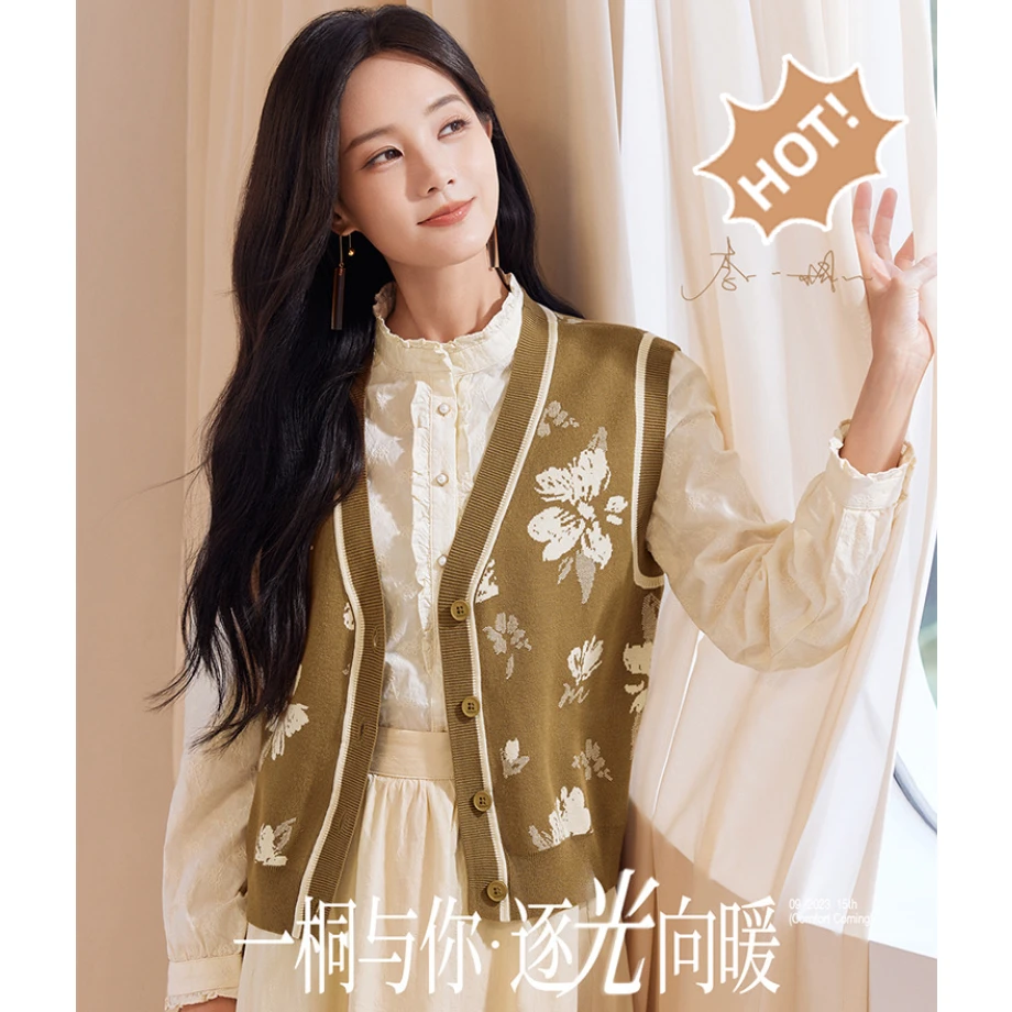 玉子2025李一桐同款新中式蕾丝显瘦长袖宽松女士纯棉衬衫女CS1110