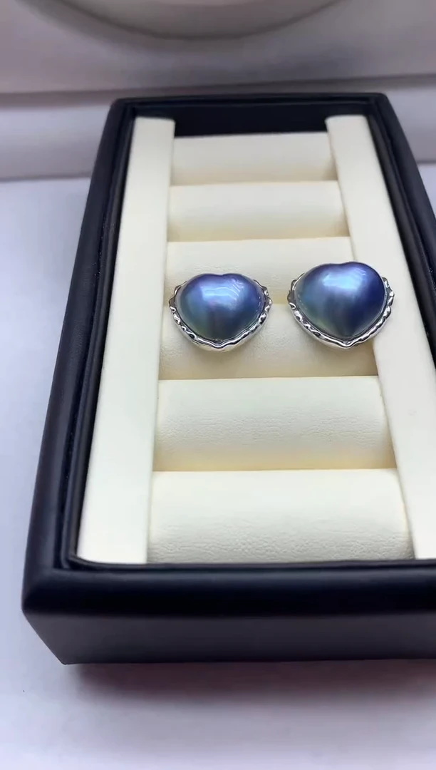 耳饰银S925镶嵌拼合珍珠（马贝珠）耳环