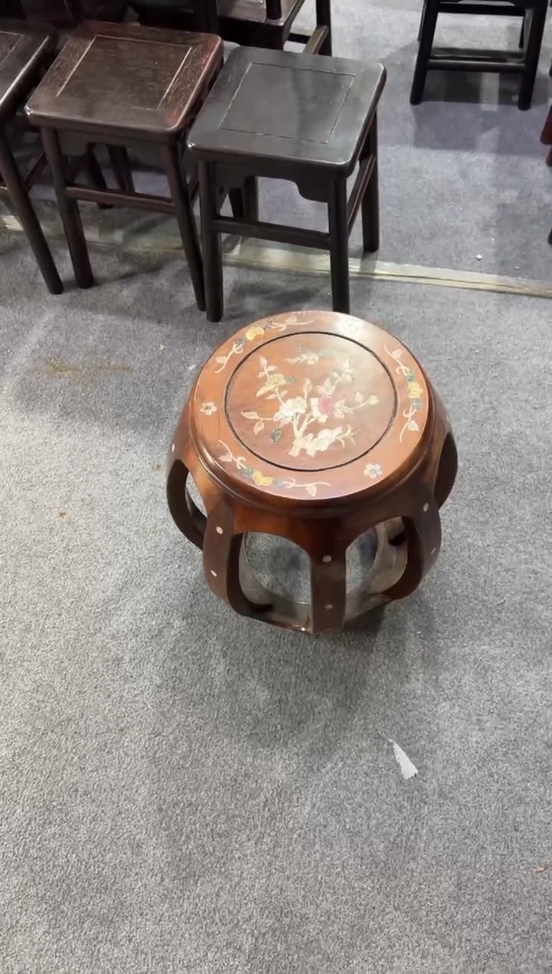 木沐*?木 螺钿镶嵌八足鼓凳