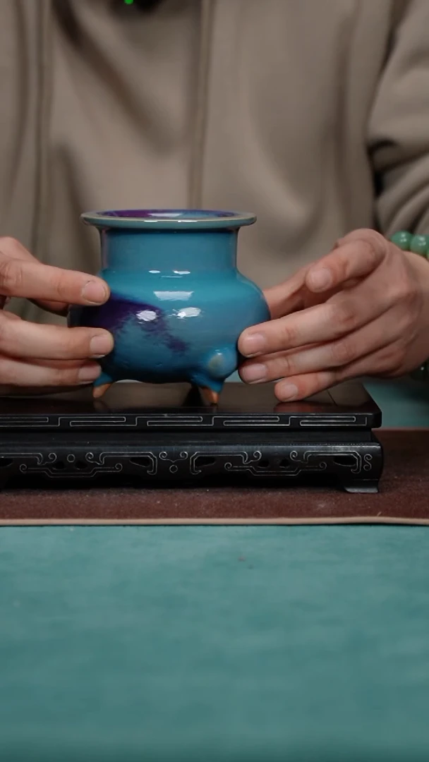 【闪购商品】59-1三足罗汉炉（天青玫瑰紫）+瓷片