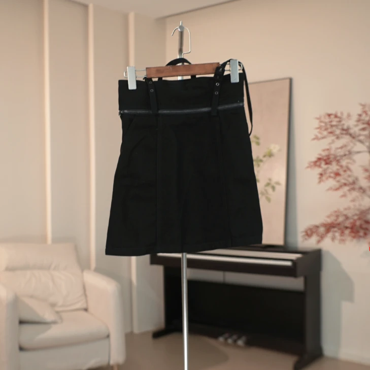 S066 时尚设计感可拆卸拉链半裙背带裙 EX3Q725