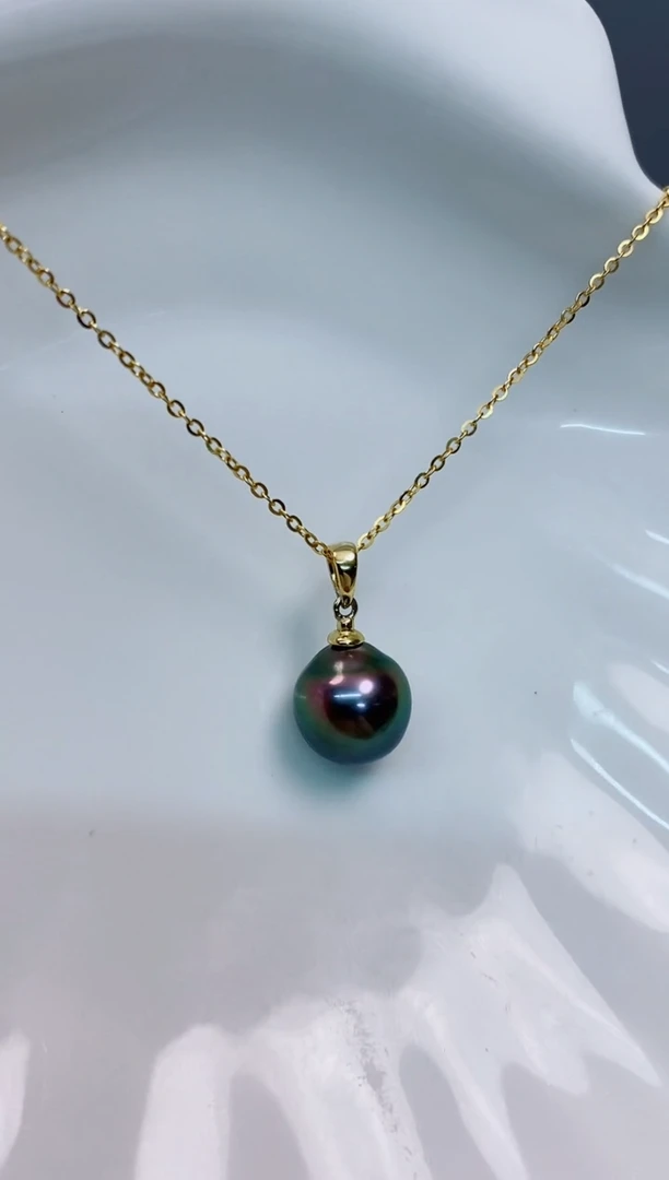 【闪购商品】海水珍珠吊坠(赠链)银S925镶嵌9-10大溪地黑珍珠吊坠