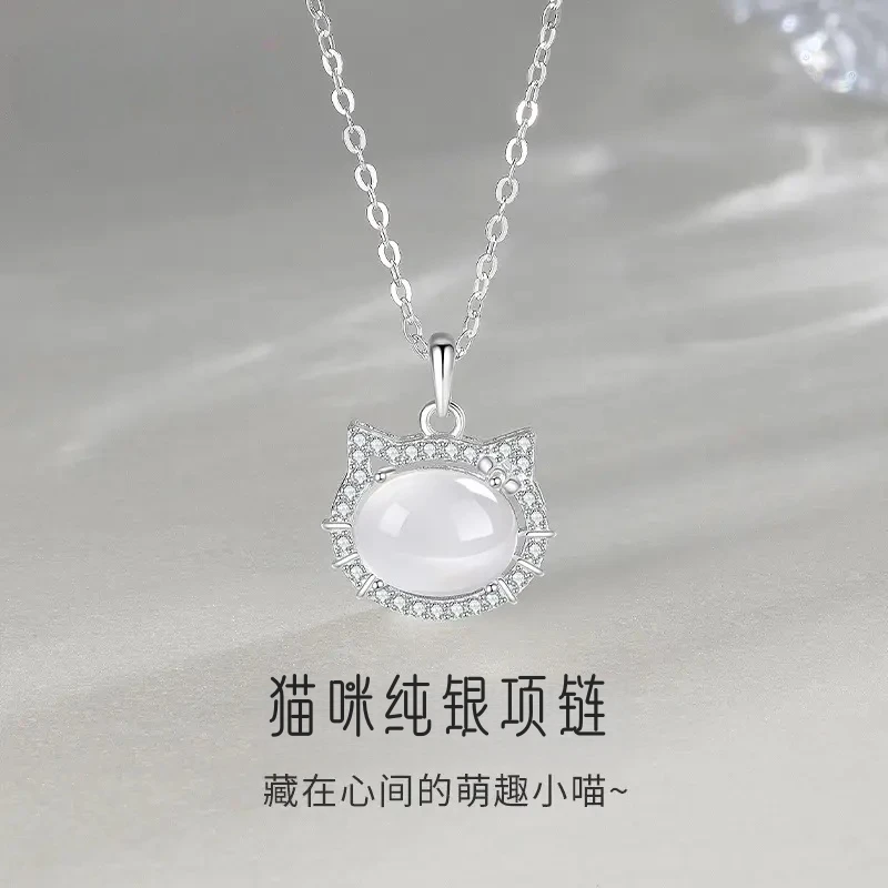 坠链均足银 纯银999猫咪项链女款萌趣小众轻奢银饰送女友生日礼物