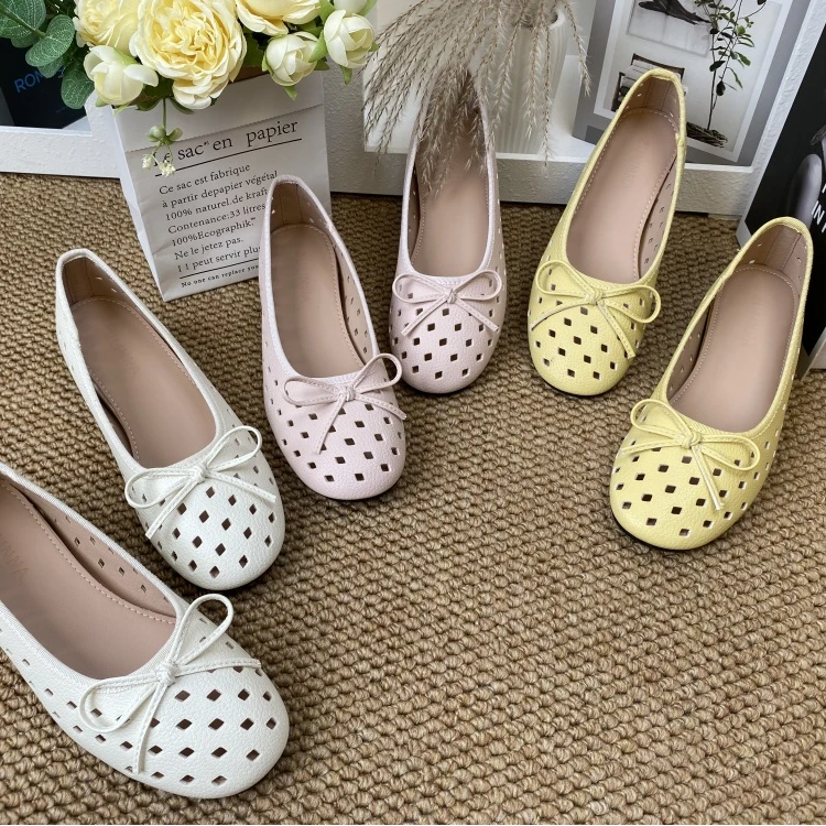 小众设计洞洞单鞋女蝴蝶结2025新款内增高森系文艺风软底透气女鞋
