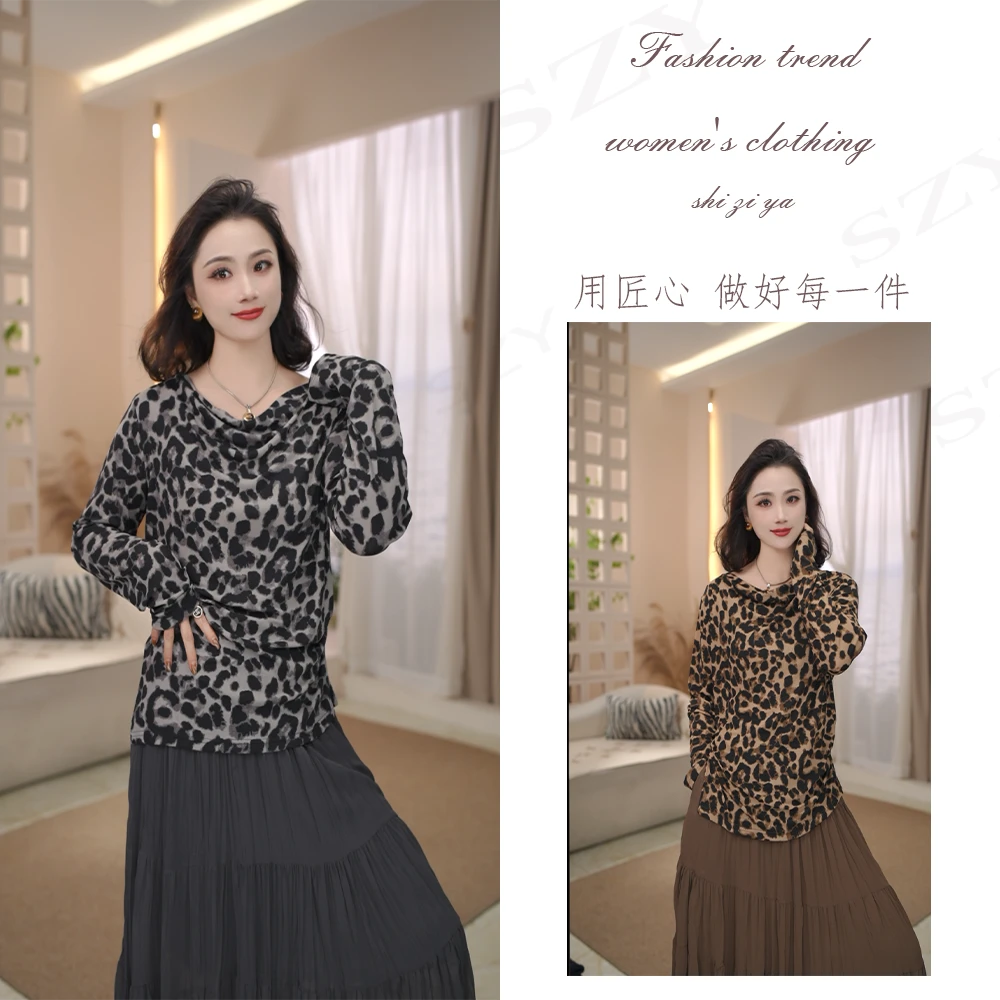 XY&【狂影】女士时尚休闲百搭气质洋气韩版豹纹上衣#E053