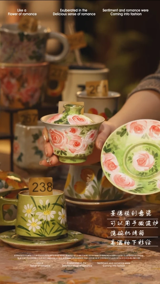 陶瓷景德镇高温手绘釉下彩绘3到5日发货237