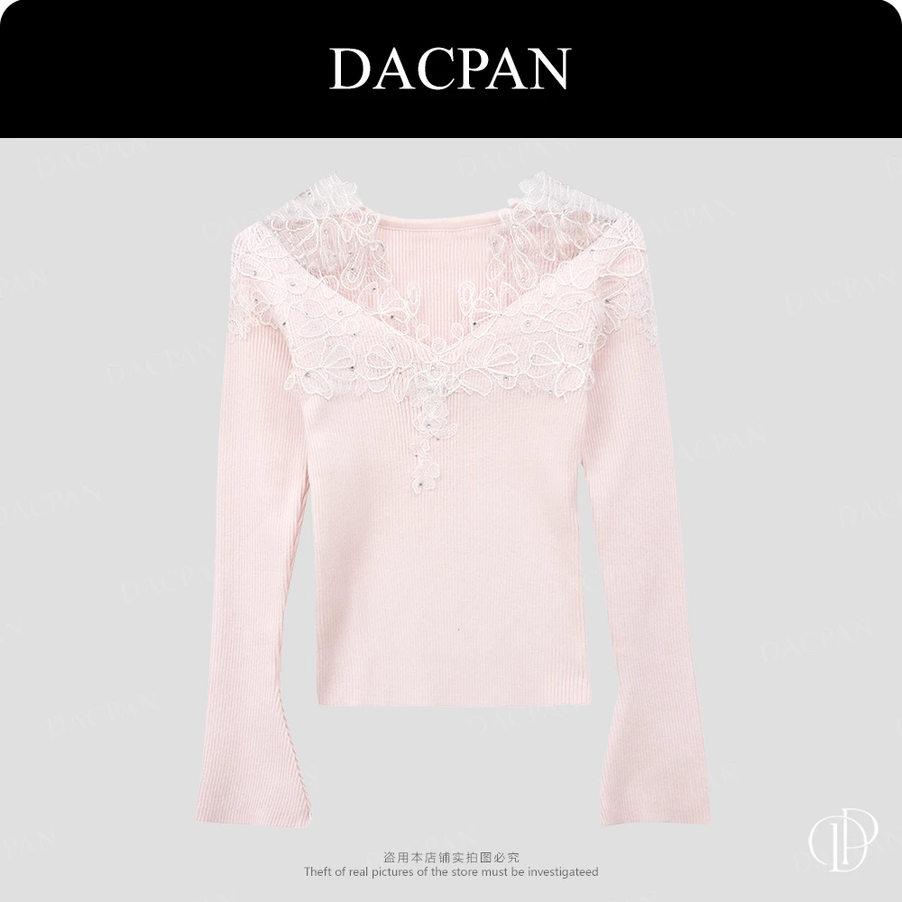 DACPAN-“花仙子”V领拼接针织上衣 2025/盼·PP 8655