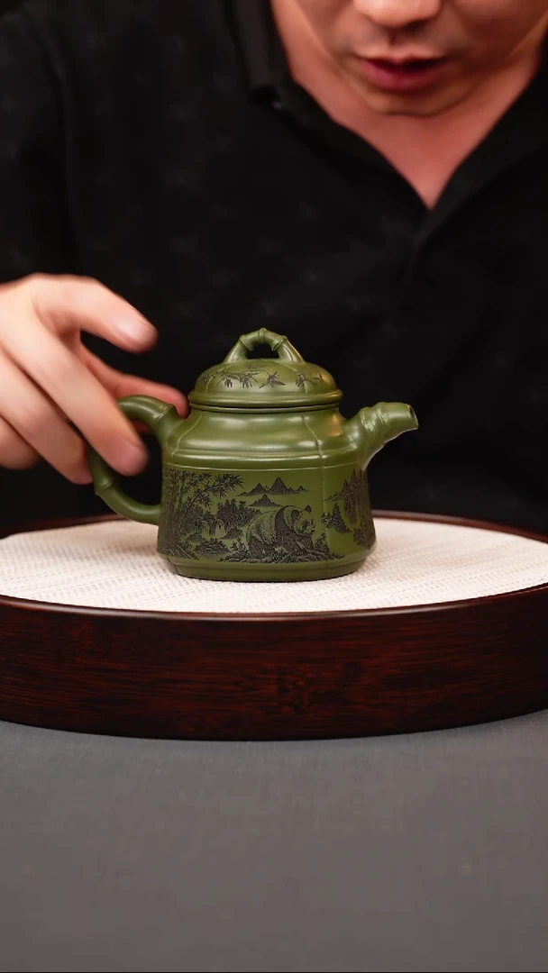 茶壶紫砂绿泥竹鼎